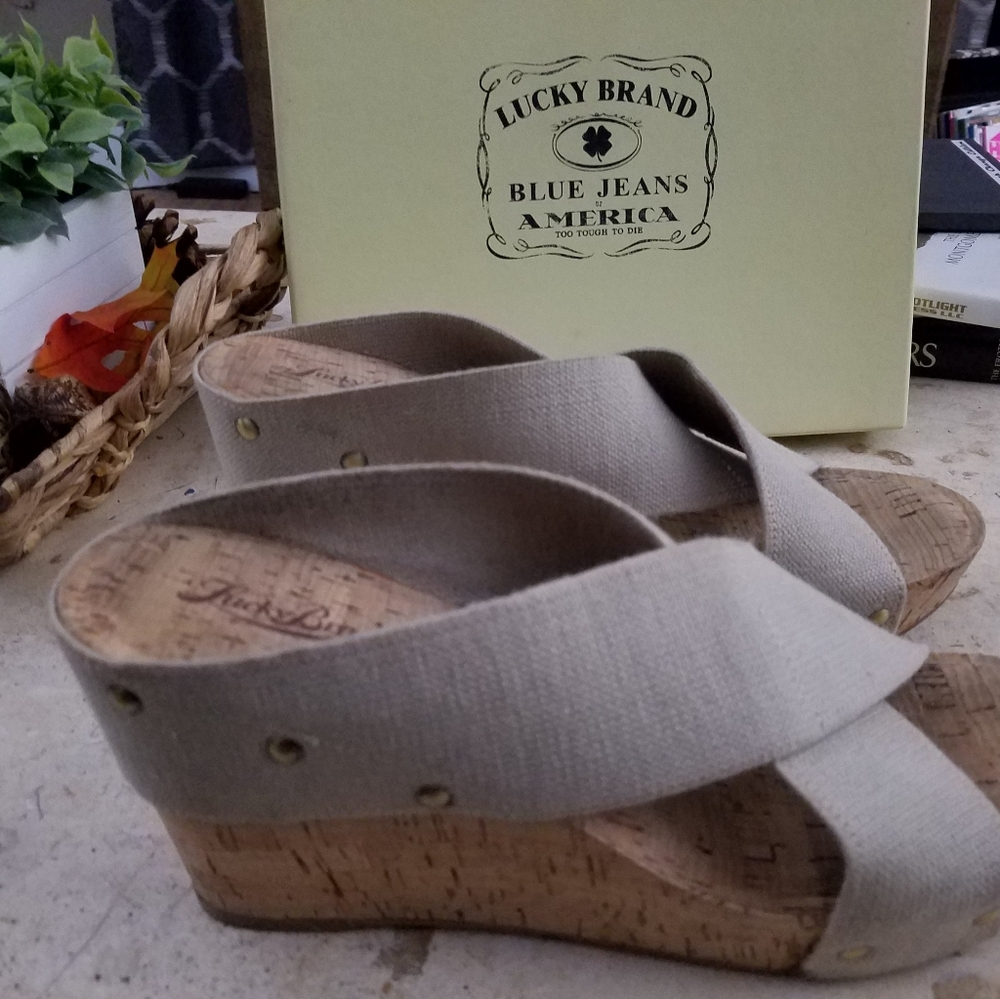Lucky Brand cork bottom wedges, size 10M